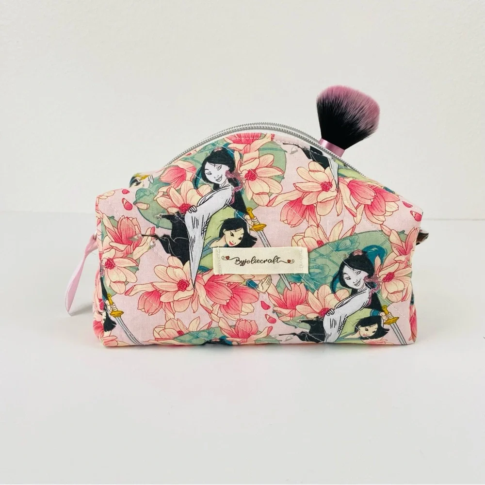Mulan Quilted Makeup Bag Handmade Rectangular‎ zipper Pink